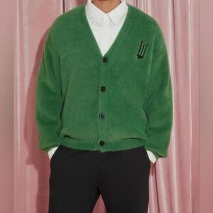Green Fuzzy Forever 21 x Wicked Embroidered Cardigan Sweater